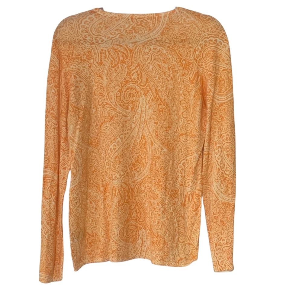 J McLaughlin Large Orange Paisley Print Button Detail Lightweight Sweater Top - Picture 2 of 5